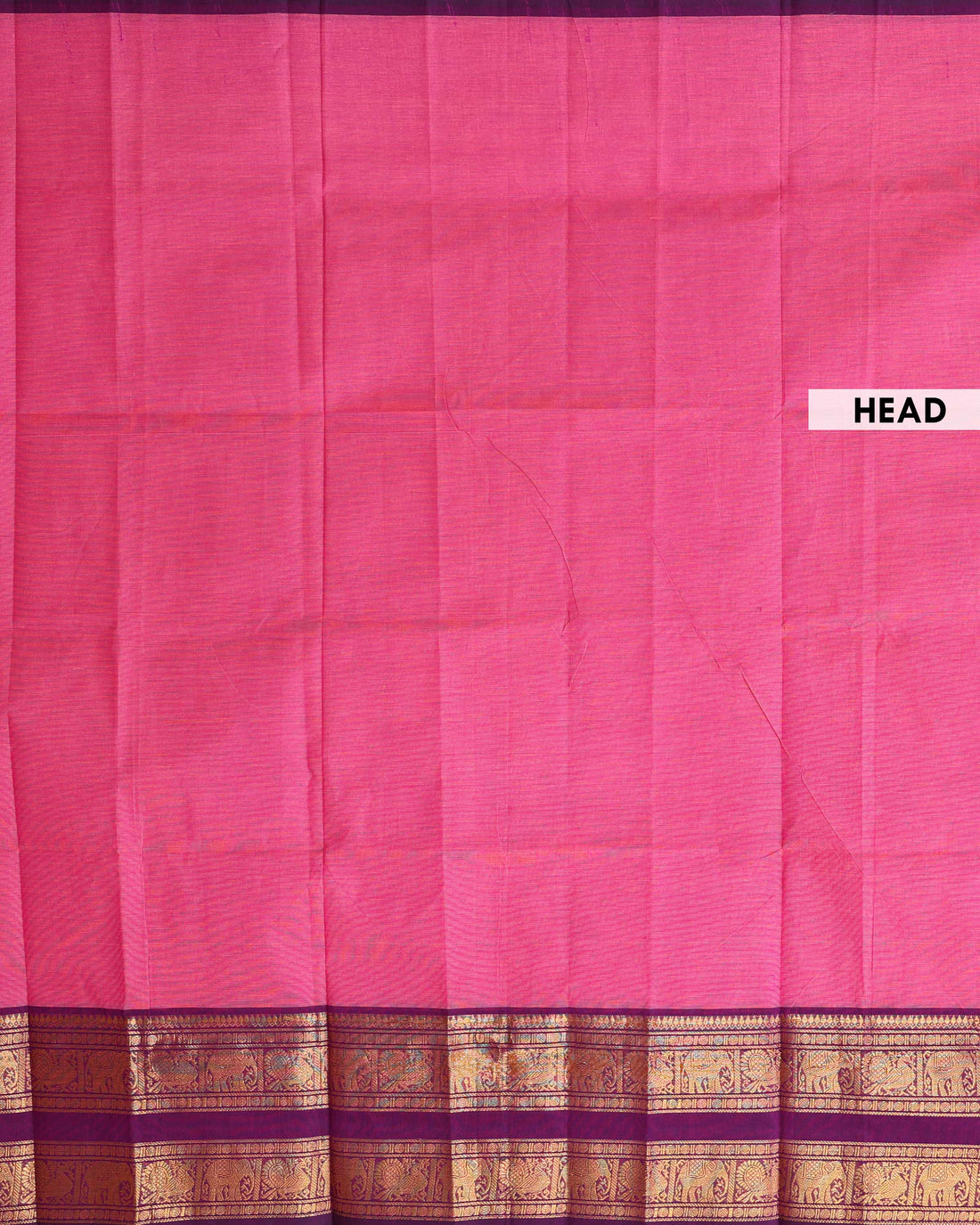 Traditional Venkatagiri Cotton Saree with Plain Body and Intricate Zari Woven Animal & Floral Motif Contrast Border - Pink