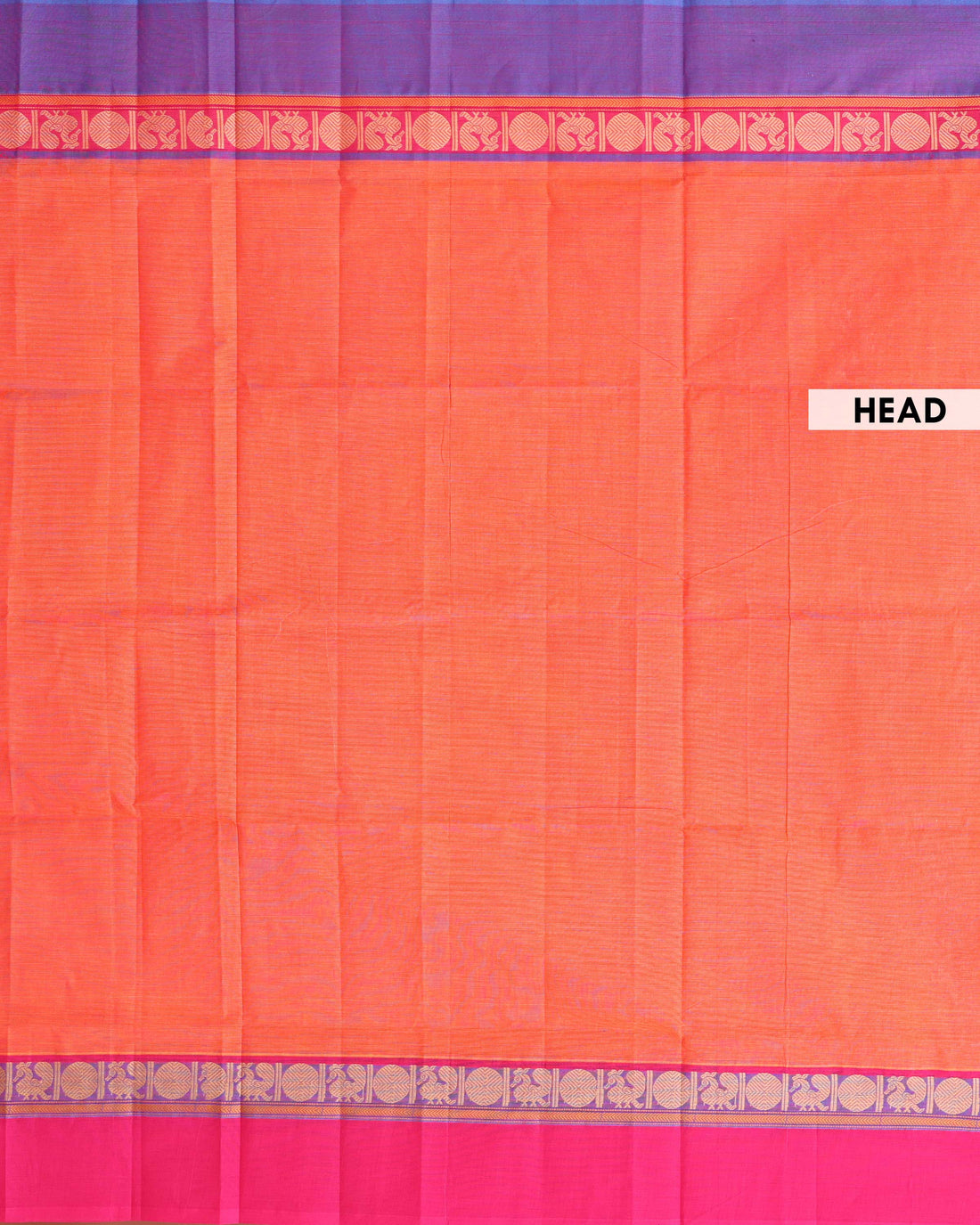 Traditional Venkatagiri Cotton Saree with Plain Body and Intricate Zari Woven Circular & Bird Motif Border - Dark Orange