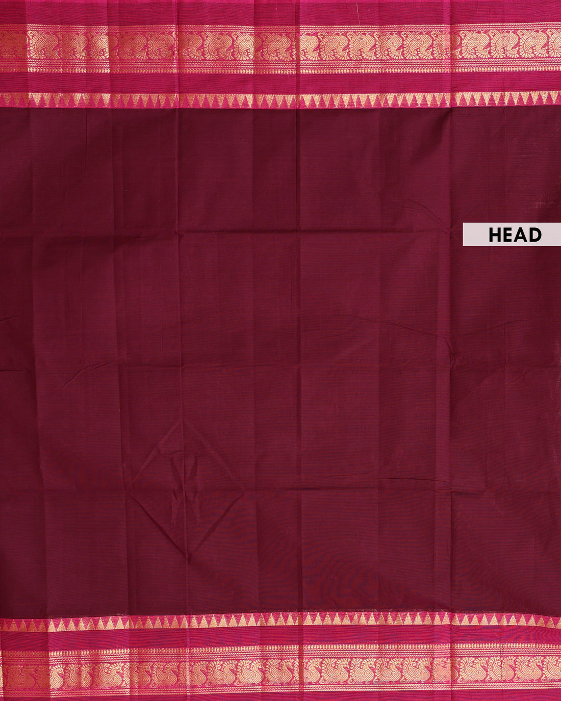Traditional Venkatagiri Cotton Saree with Plain Body and Intricate Zari Woven Peacock & Geometric Motif Border - Maroon