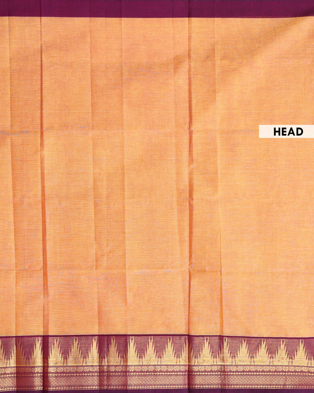 Traditional Venkatagiri Cotton Saree with Plain Body and Elegant Zari Woven Temple Pattern Contrast Border - Sandal