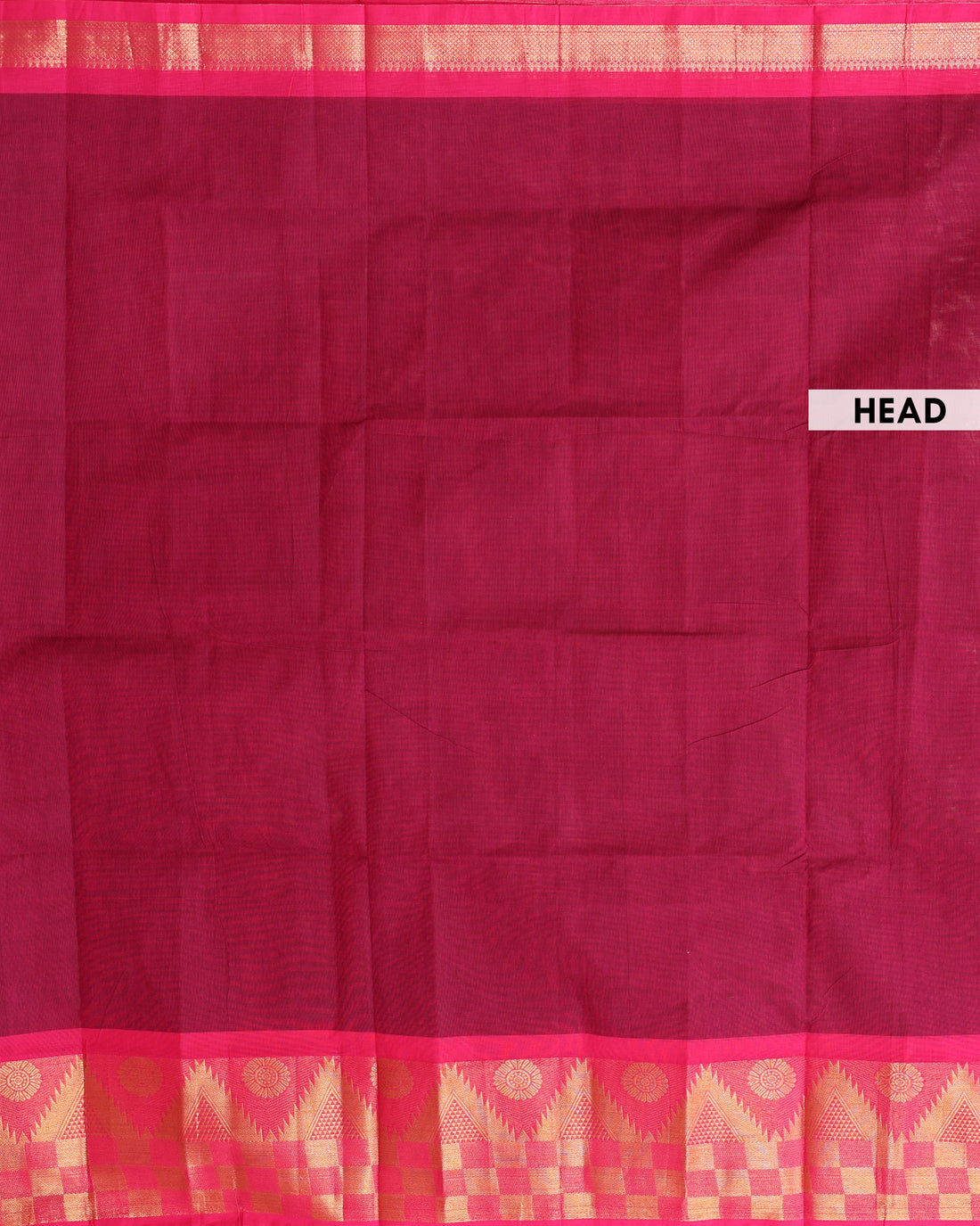 Traditional Venkatagiri Cotton Saree with Plain Body and Intricate Zari Woven Geometric & Floral Motif Border - Maroon