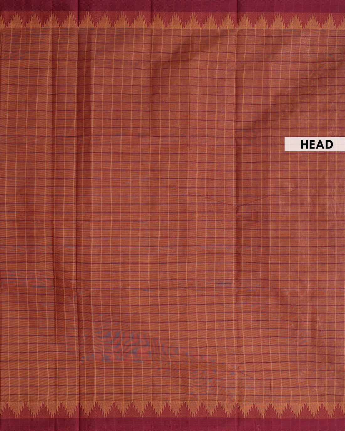 Traditional Venkatagiri Cotton Handloom Saree with Checks Design and Temple Border - Brown