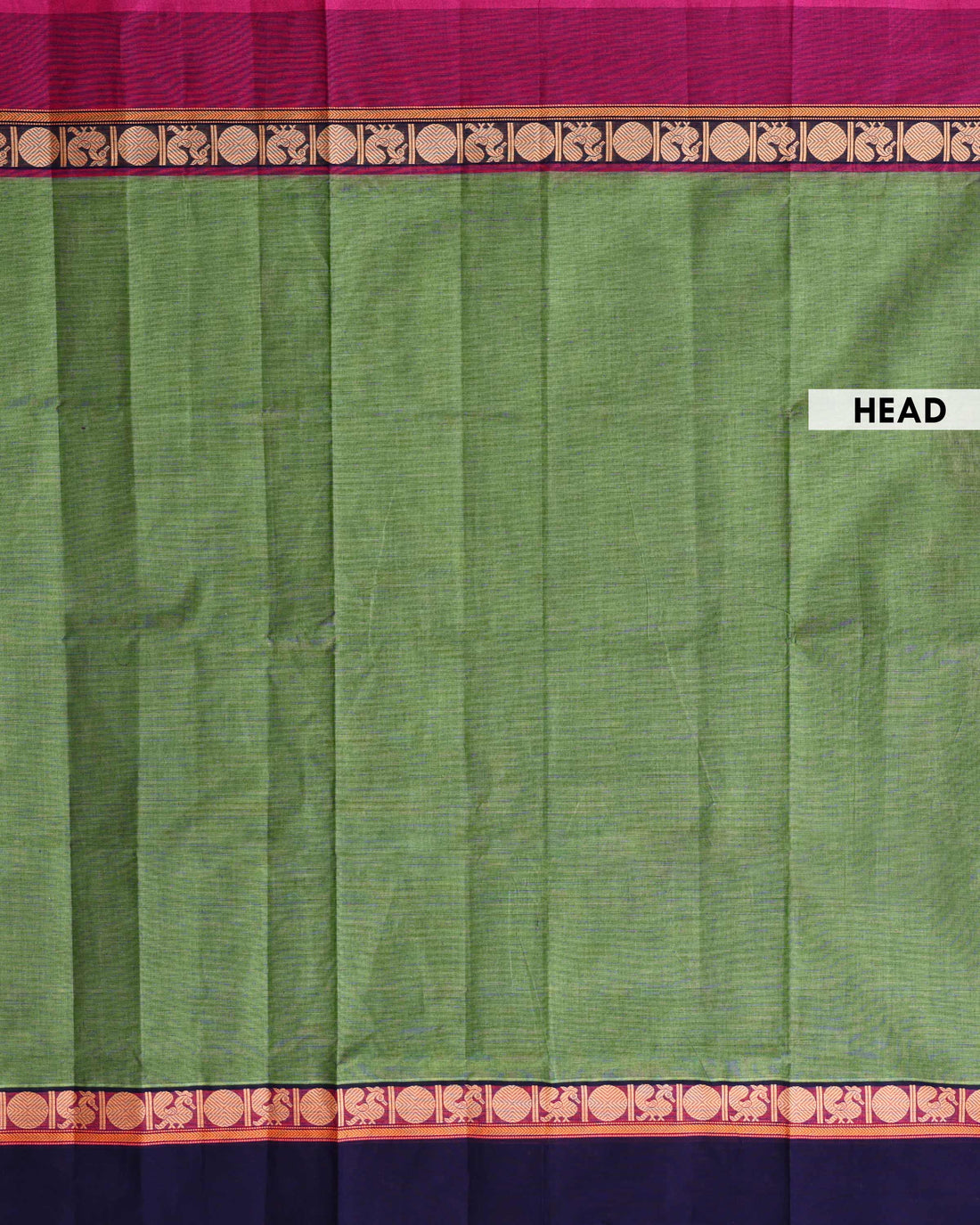 Traditional Venkatagiri Cotton Saree with Plain Body and Intricate Zari Woven Circular & Bird Motif Border - Green