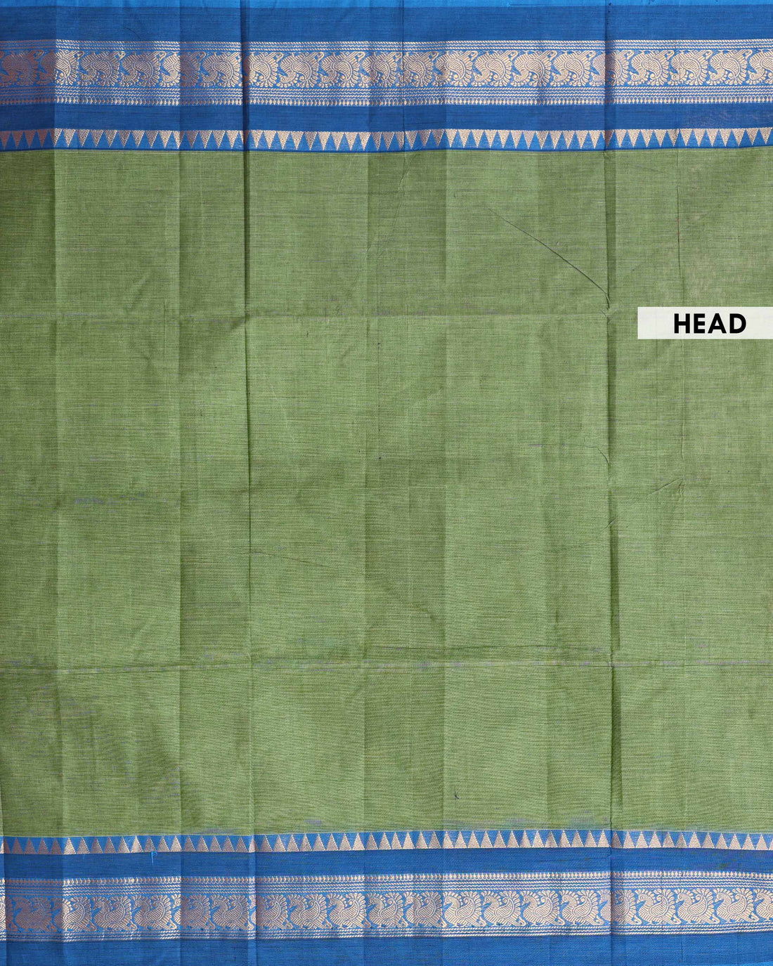 Traditional Venkatagiri Cotton Saree with Plain Body and Zari Woven Peacock & Geometric Motif Border - Green