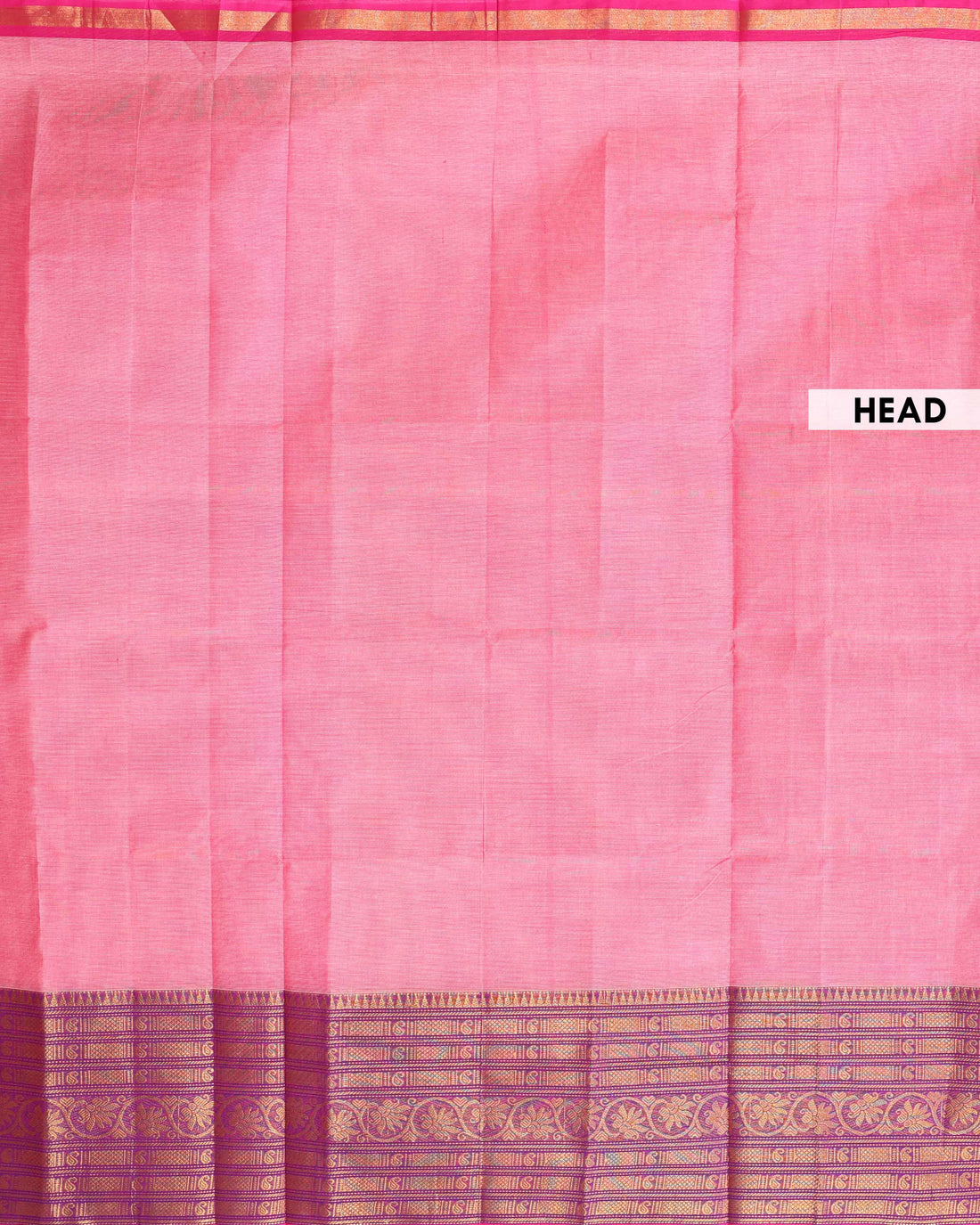 Traditional Venkatagiri Cotton Saree with Plain Body and Intricate Zari Woven Floral & Paisley Motif Border - Pink