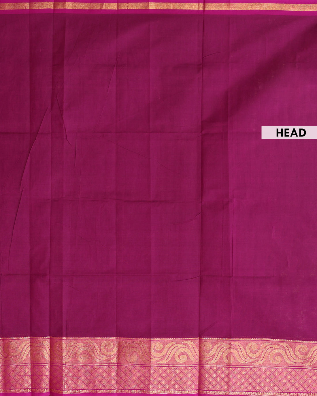 Traditional Handloom Venkatagiri Cotton Saree with Plain Body and Intricate Zari Woven Wave & Geometric Pattern Border - Dark Purple