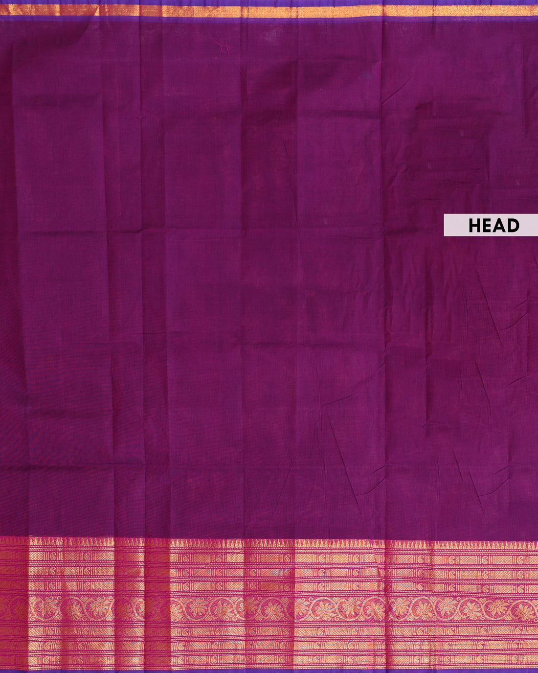 Traditional Handloom Venkatagiri Cotton Saree with Plain Body and Zari Woven Floral & Paisley Motif Border - Purple
