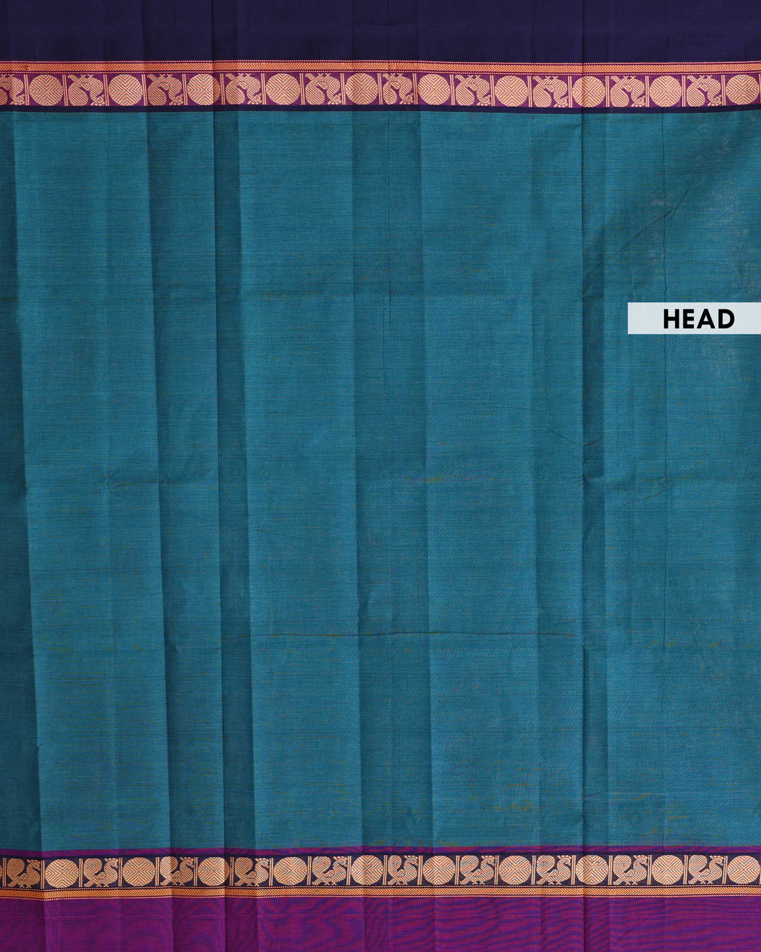 Traditional Venkatagiri Cotton Saree with Plain Body and Intricate Zari Woven Circular & Bird Motif Border - Teal