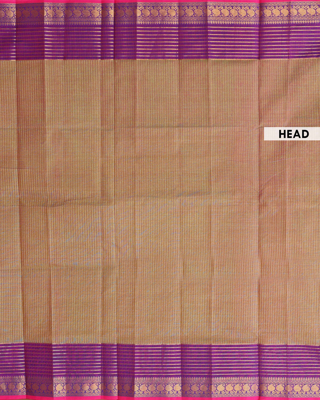 Traditional Handloom Venkatagiri Cotton Saree with Striped Body and Zari Woven Horizontal Line Border - Olive Green