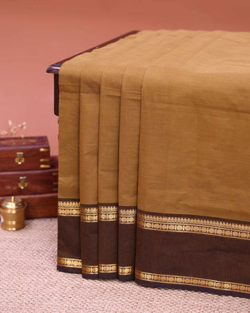 Traditional Venkatagiri Cotton Saree with Plain Body and Zari Woven Contrast Border - Brown
