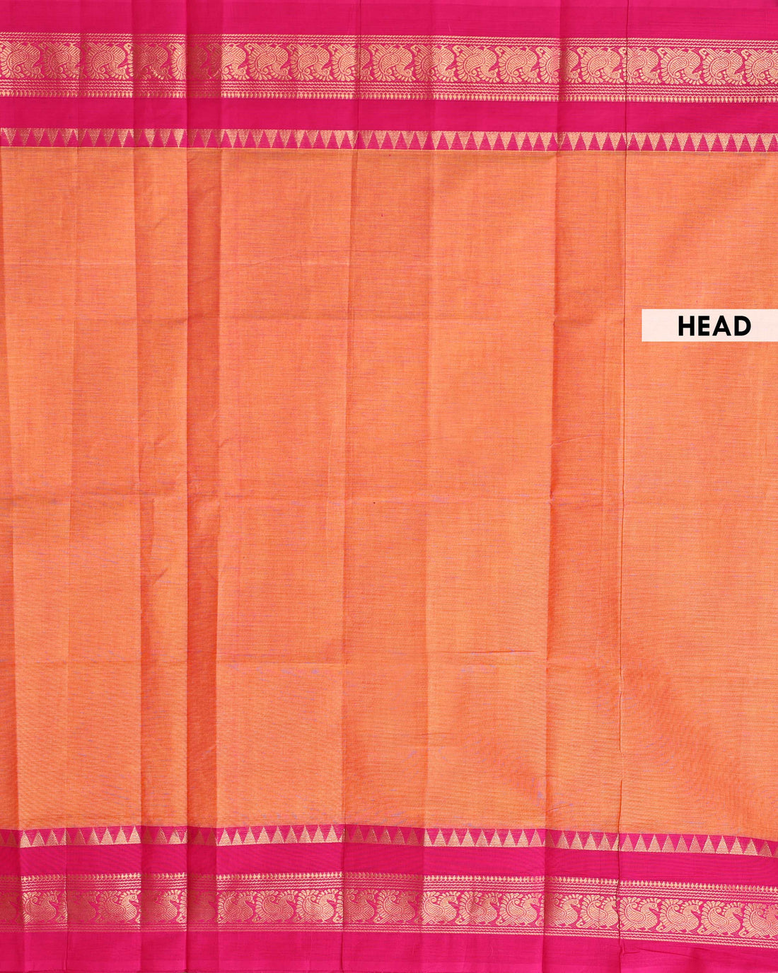 Traditional Venkatagiri Cotton Saree with Plain Body and Intricate Zari Woven Traditional Motif Contrast Border - Orange