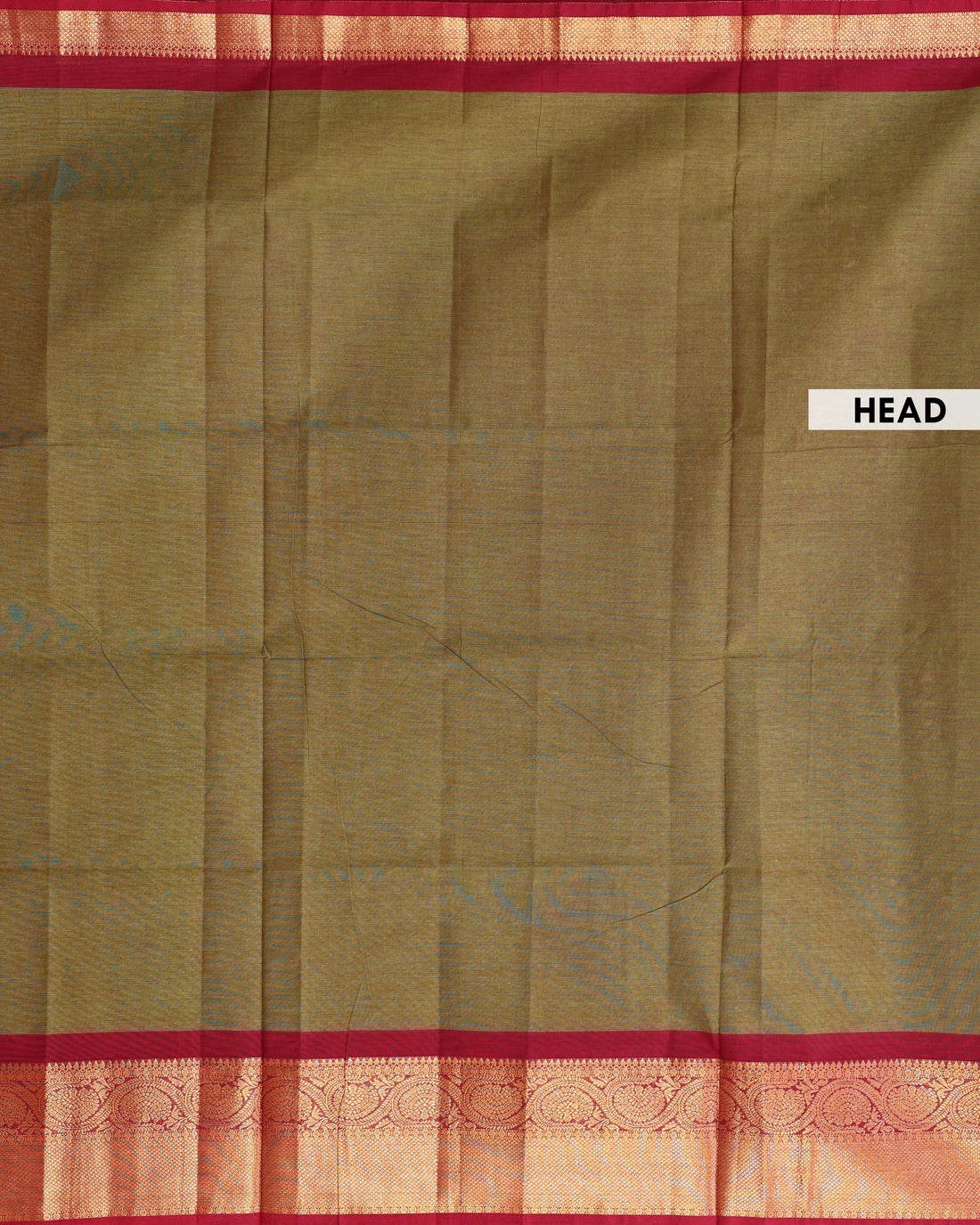 Traditional Venkatagiri Cotton Saree with Plain Body and Zari Woven Floral Motif Contrast Border - Olive Green