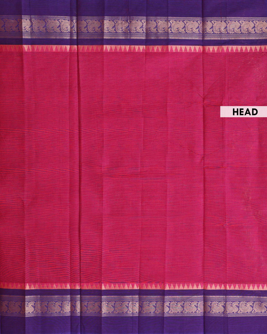 Traditional Handloom Venkatagiri Cotton Saree with Plain Body and Zari Woven Peacock Temple Border -  Magenta