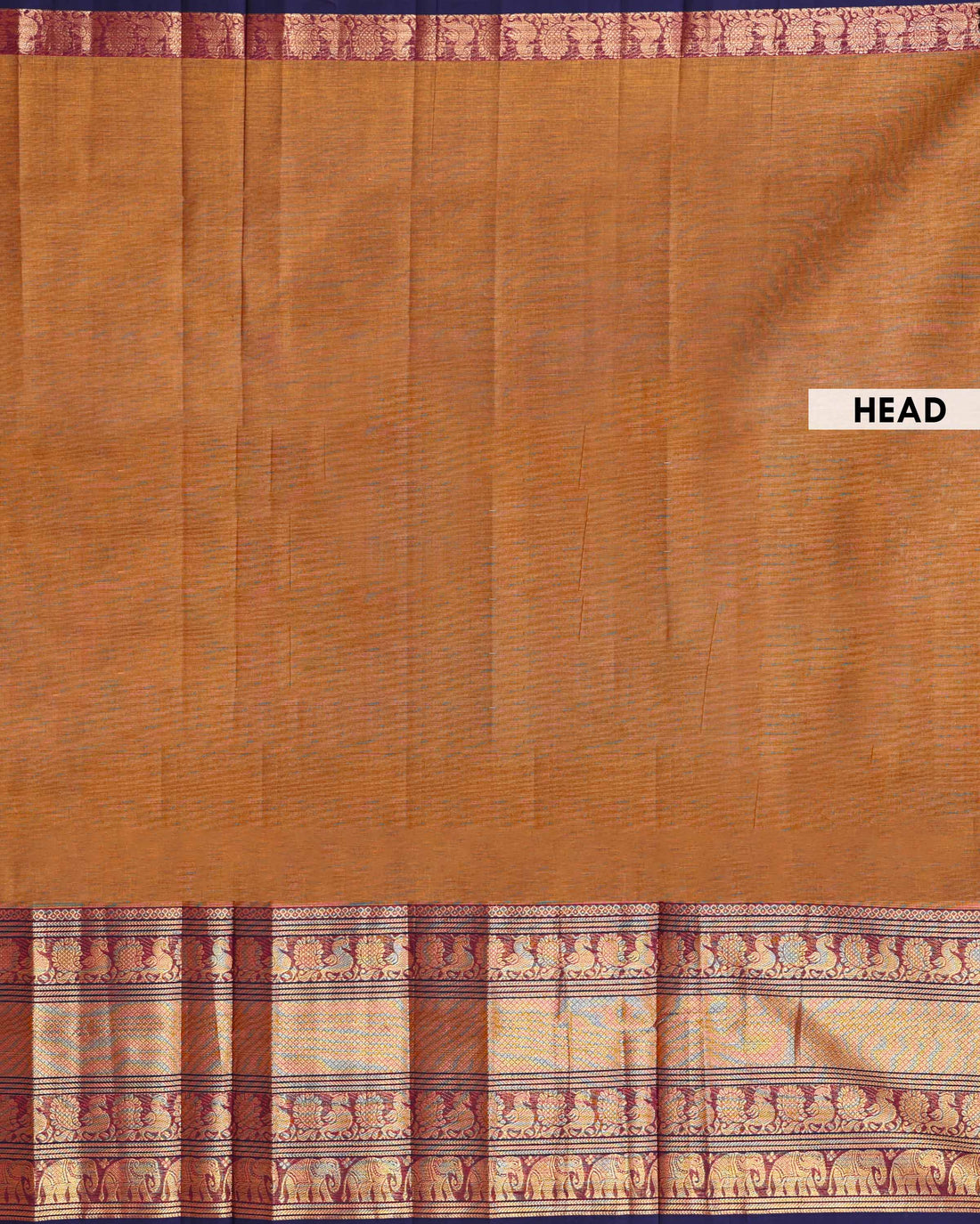 Traditional Handloom Venkatagiri Cotton Saree with Plain Body and Zari Woven Peacock & Elephant Temple Border -  Mustard Yellow