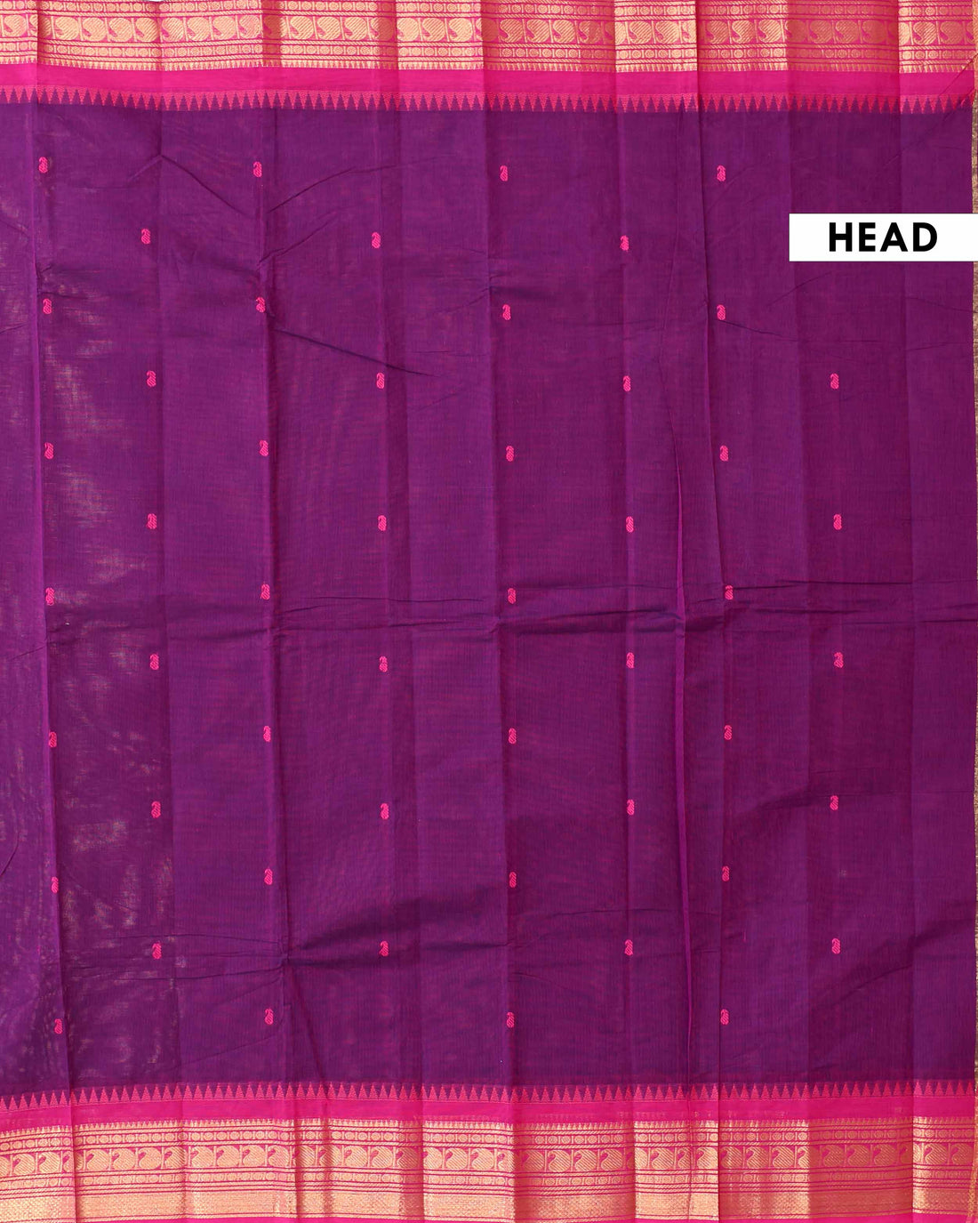Traditional Handloom Chettinad Cotton Saree with Traditional Temple and Peacock Motif Zari Border - Purple