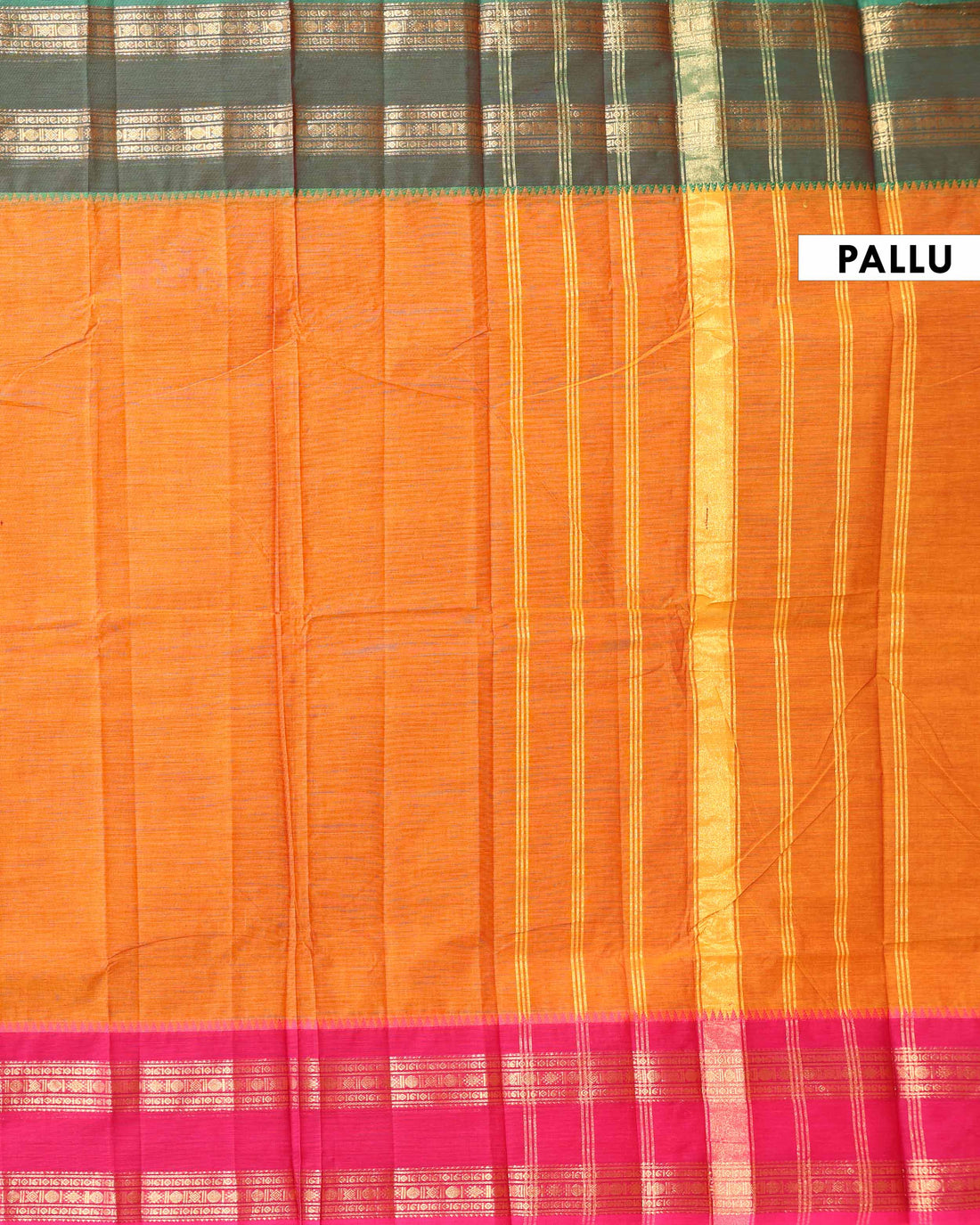 Traditional Handloom Chettinad Cotton Saree with Contrast Zari Border - Orange