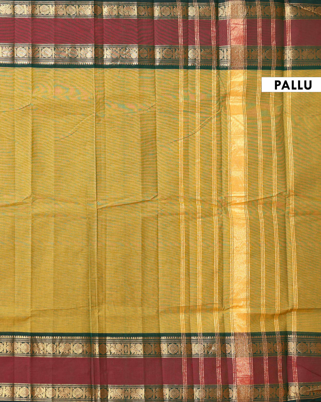 Traditional Handloom Chettinad Cotton Saree with Contrast Traditional Motif Border- Olive Green