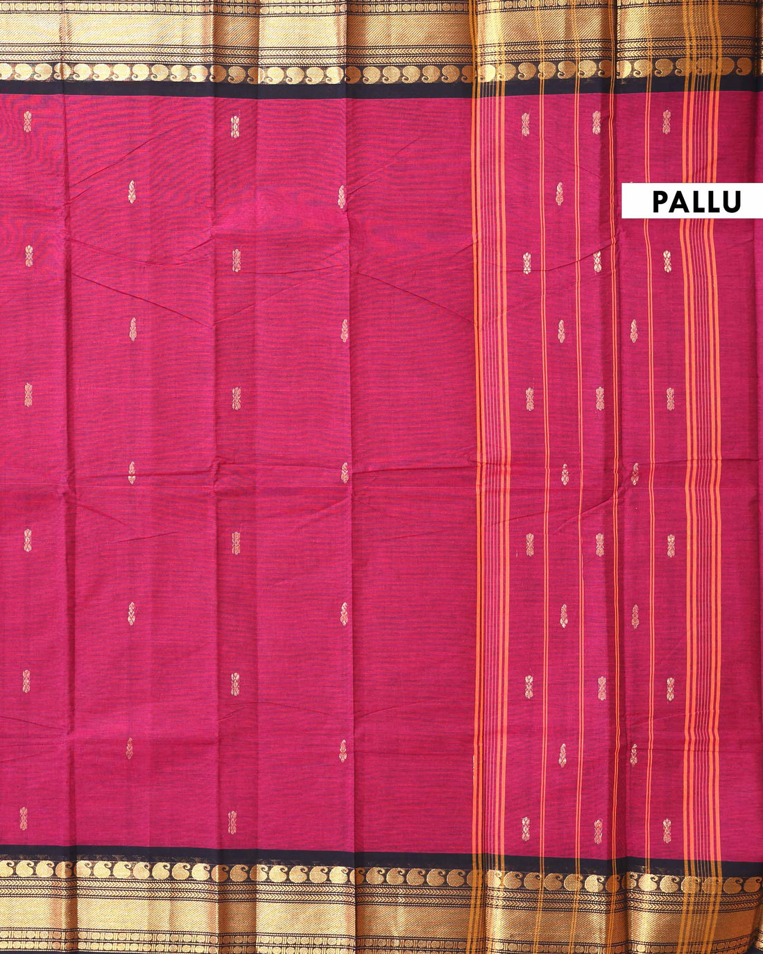 Traditional Handloom Chettinad Cotton Saree with Classic Contrast Zari Border - Magenta