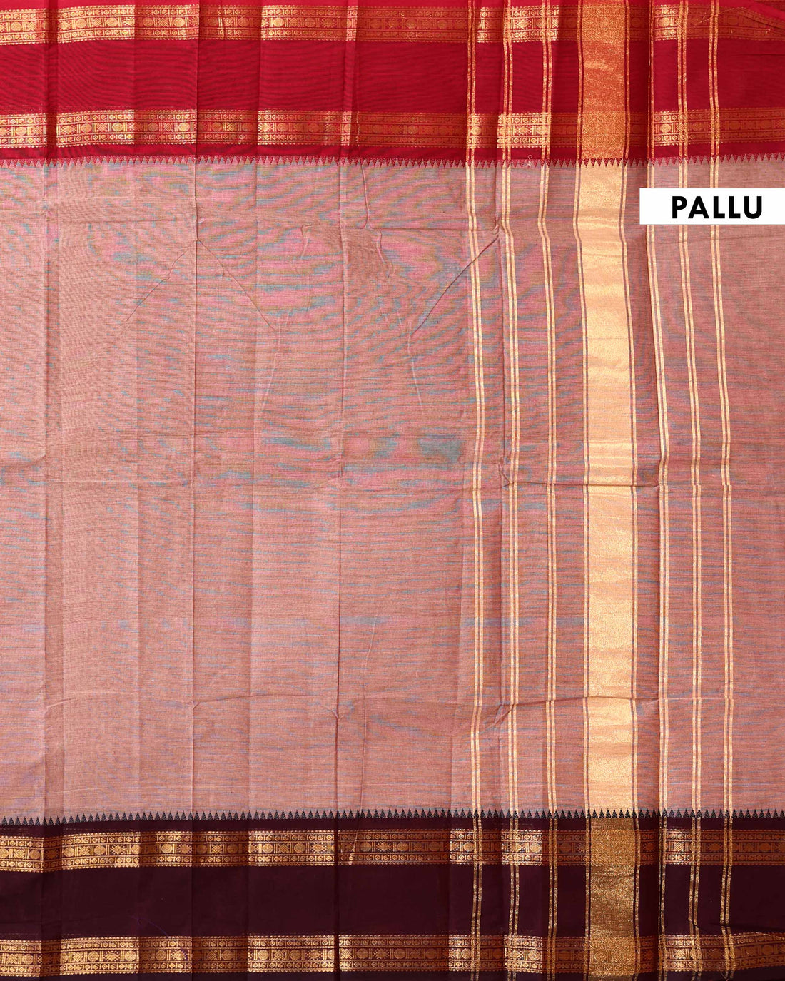 Traditional Handloom Chettinad Cotton Saree with Traditional Zari Woven Temple Border - Brown