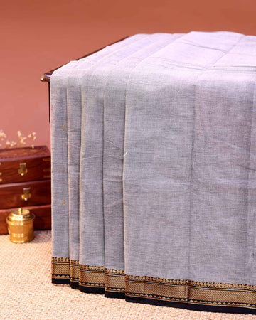 Traditional Handloom Chettinad Cotton Saree with Plain Body and Elegant Zari Woven Border - Grey