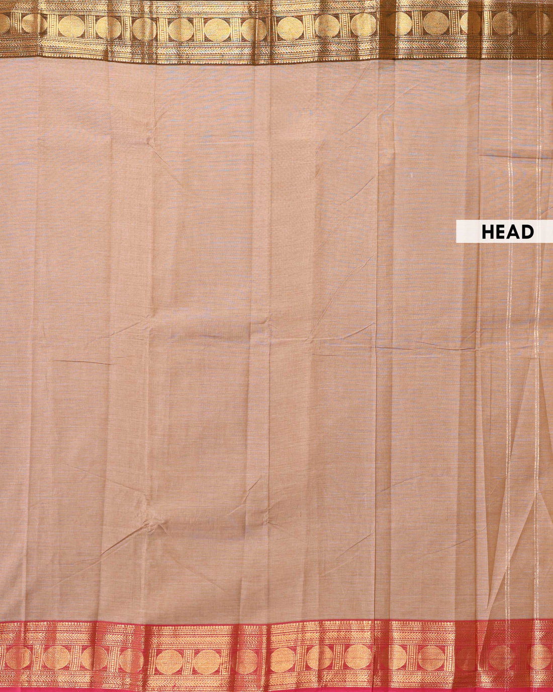 Traditional Handloom Chettinad Cotton Saree with Plain Body and Elegant Zari Woven Ganga Jamuna Border - Beige