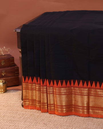 Traditional Handloom Chettinad Cotton Saree with Checked Body and Zari Woven Border - Brown