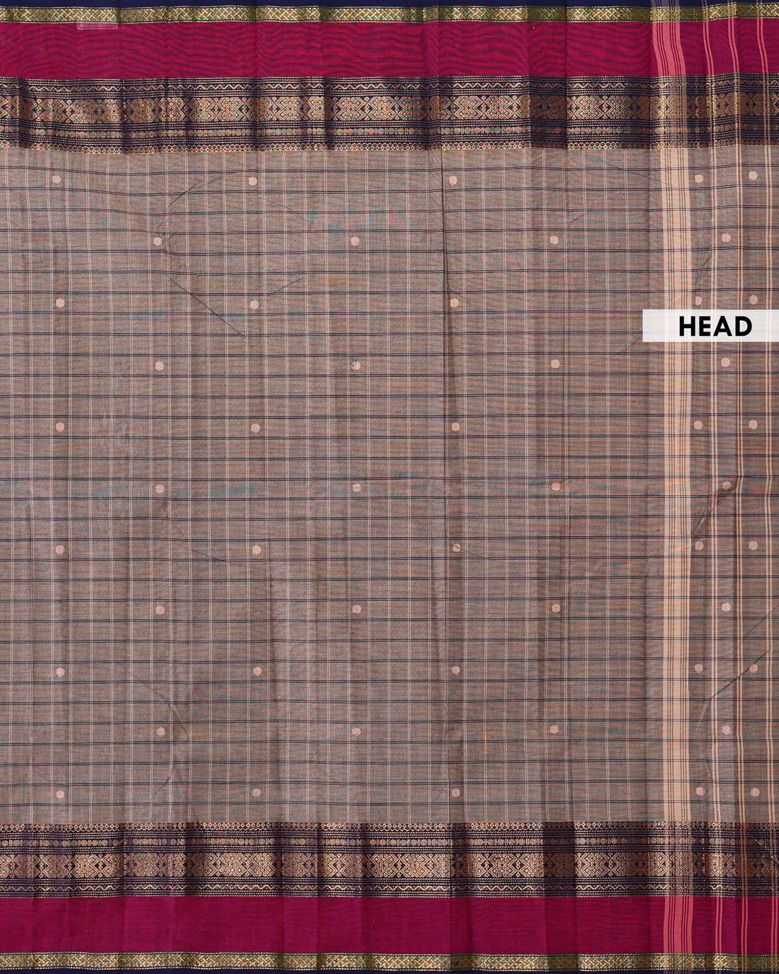 Traditional Handloom Chettinad Cotton Saree with Checked Body and Zari Woven Border - Brown (Copy)