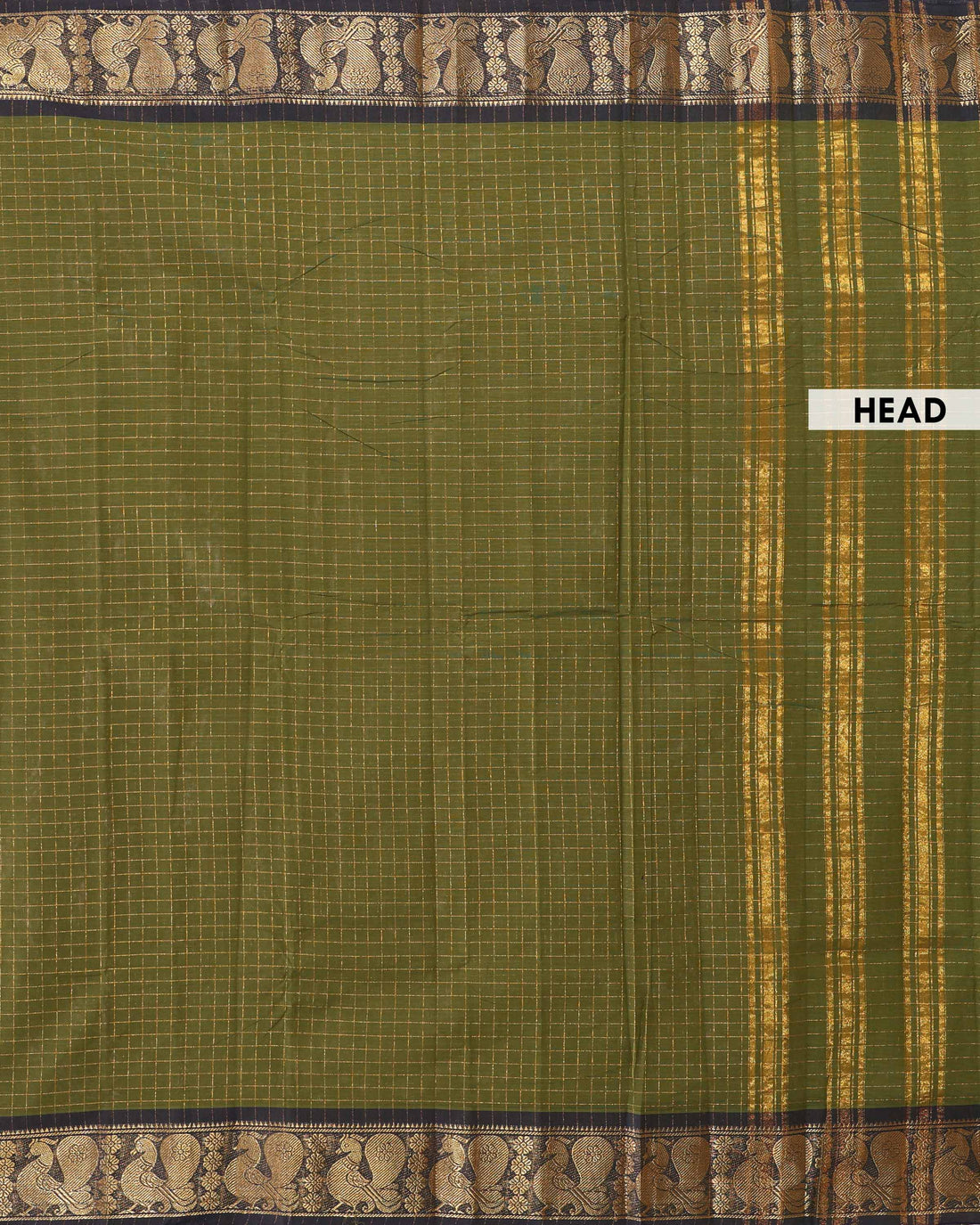 Elegant Handloom Chettinad Cotton Saree with Checked Body and Zari Woven Border - Green