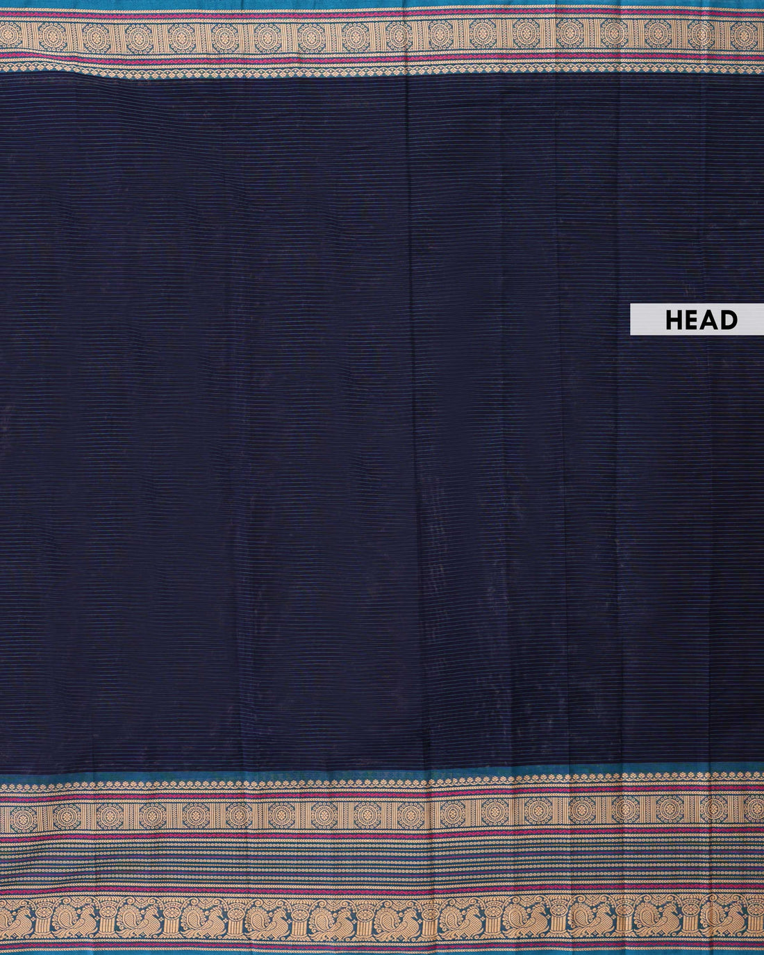 Elegant Handloom Chettinad Cotton Saree with Plain Body and Thread Woven Border - Navy