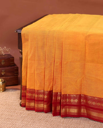 Elegant Handloom Chettinad Cotton Saree with Plain Body and Zari Woven Rettapet Border - Yellow