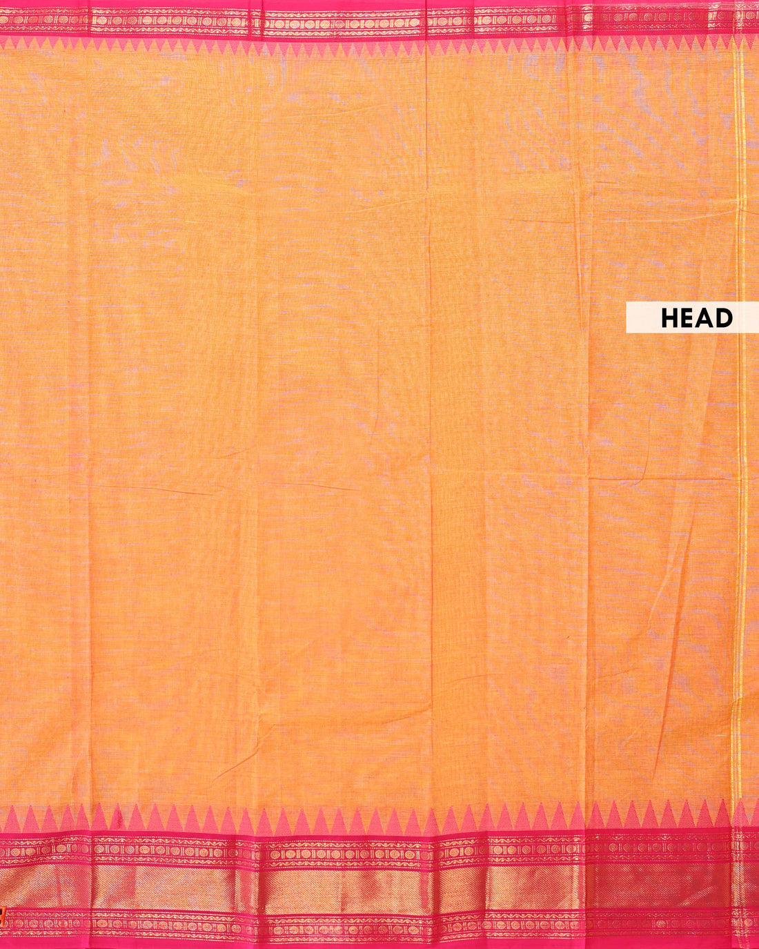 Elegant Handloom Chettinad Cotton Saree with Plain Body and Temple Inspired Zari Border - Orange