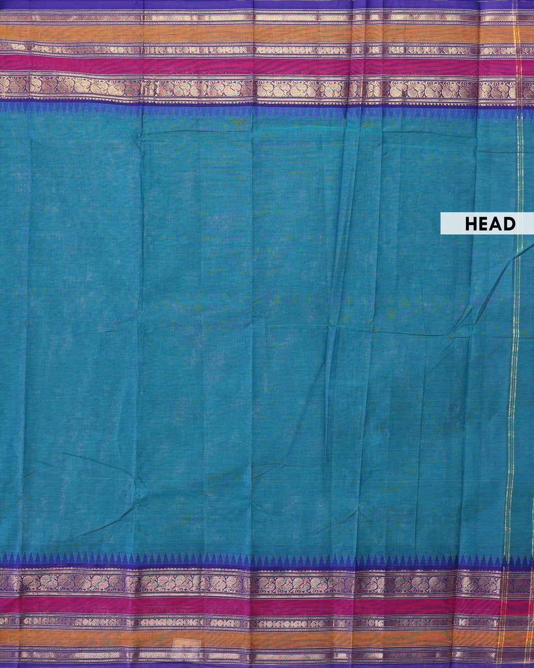 Elegant Chettinad Handloom Cotton Saree with Plain Body and Temple Border  - Teal