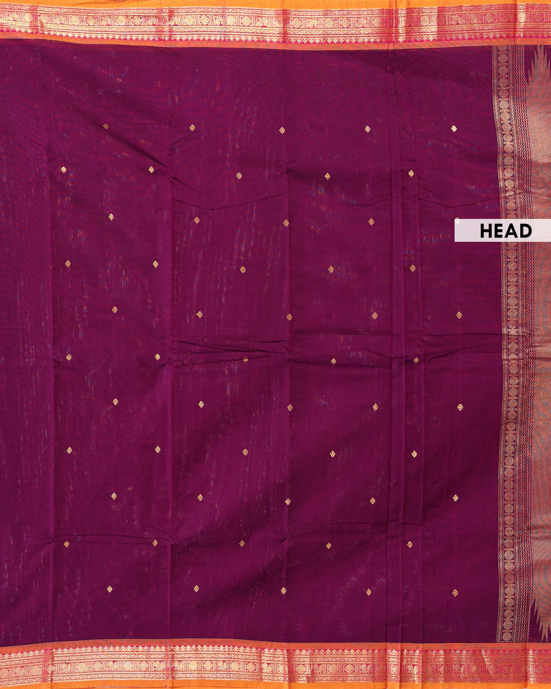 Traditional Handloom Chettinad Pure Cotton Saree with Plain Body Subtle Butta Motifs and Zari Woven Border - Purple