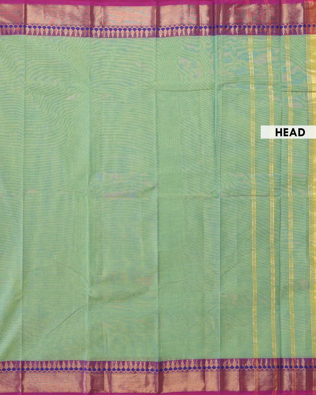 Traditional Handloom Chettinad Cotton Saree with Plain Body and Zari Woven Temple Motif Contrast Border - Green