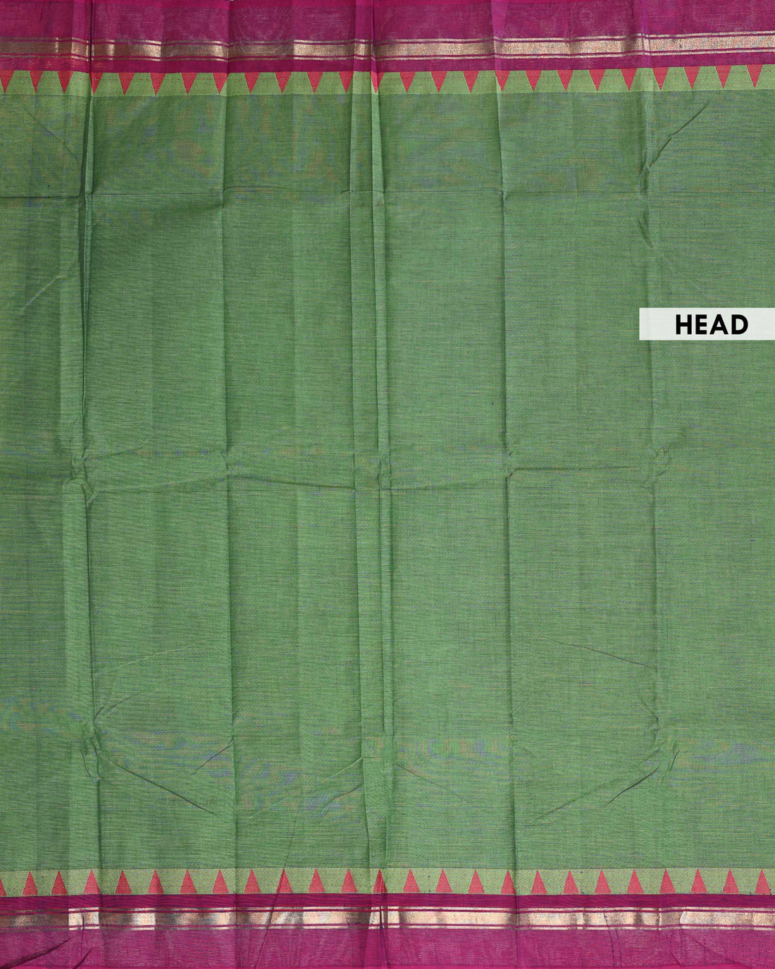 Traditional Handloom Chettinad Cotton Saree with Plain Body and Zari Woven Temple Motif Contrast Border - Green