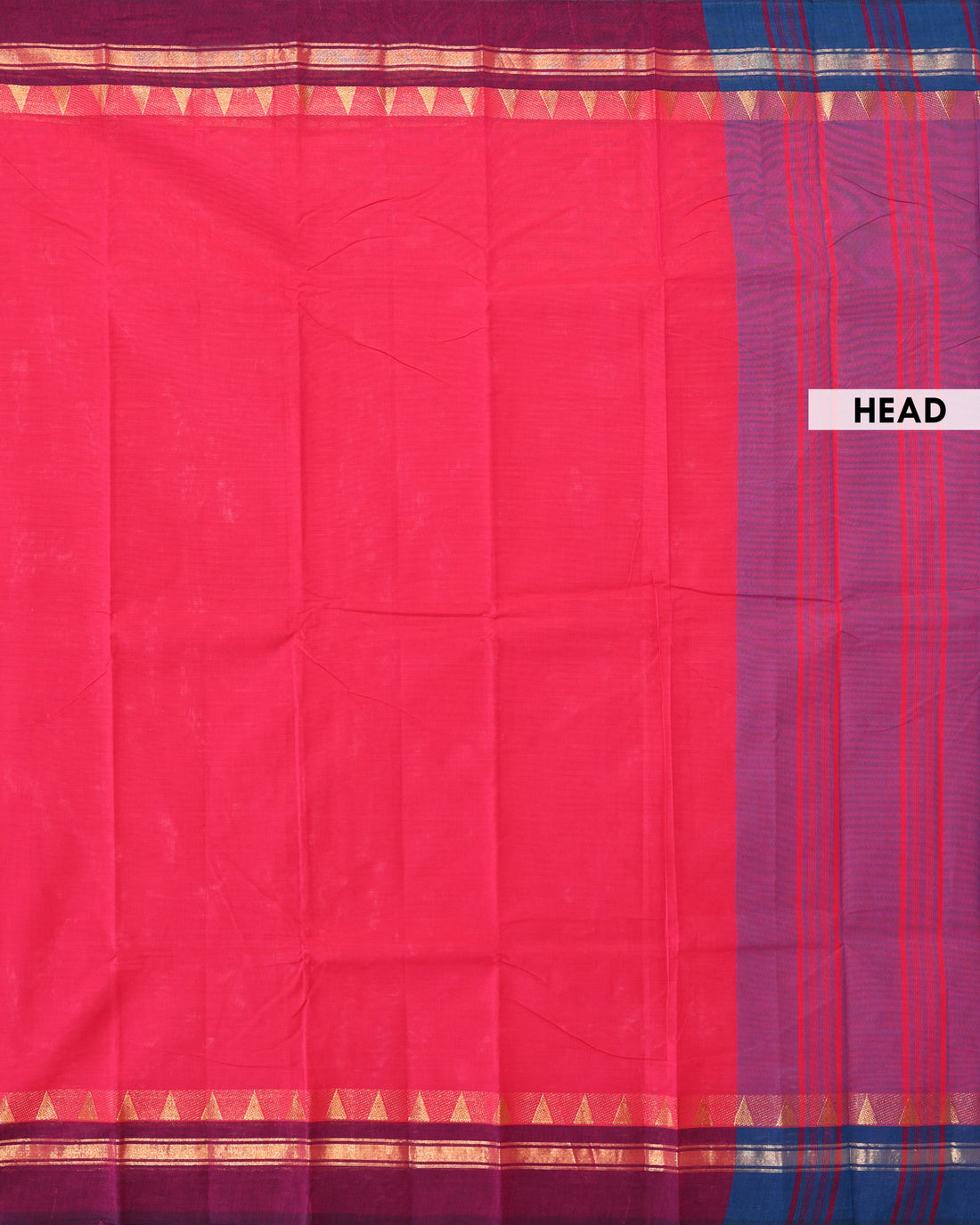 Traditional Handloom Chettinad Cotton Saree with Plain Body and Zari Woven Temple Motif Contrast Border - Dark Pink
