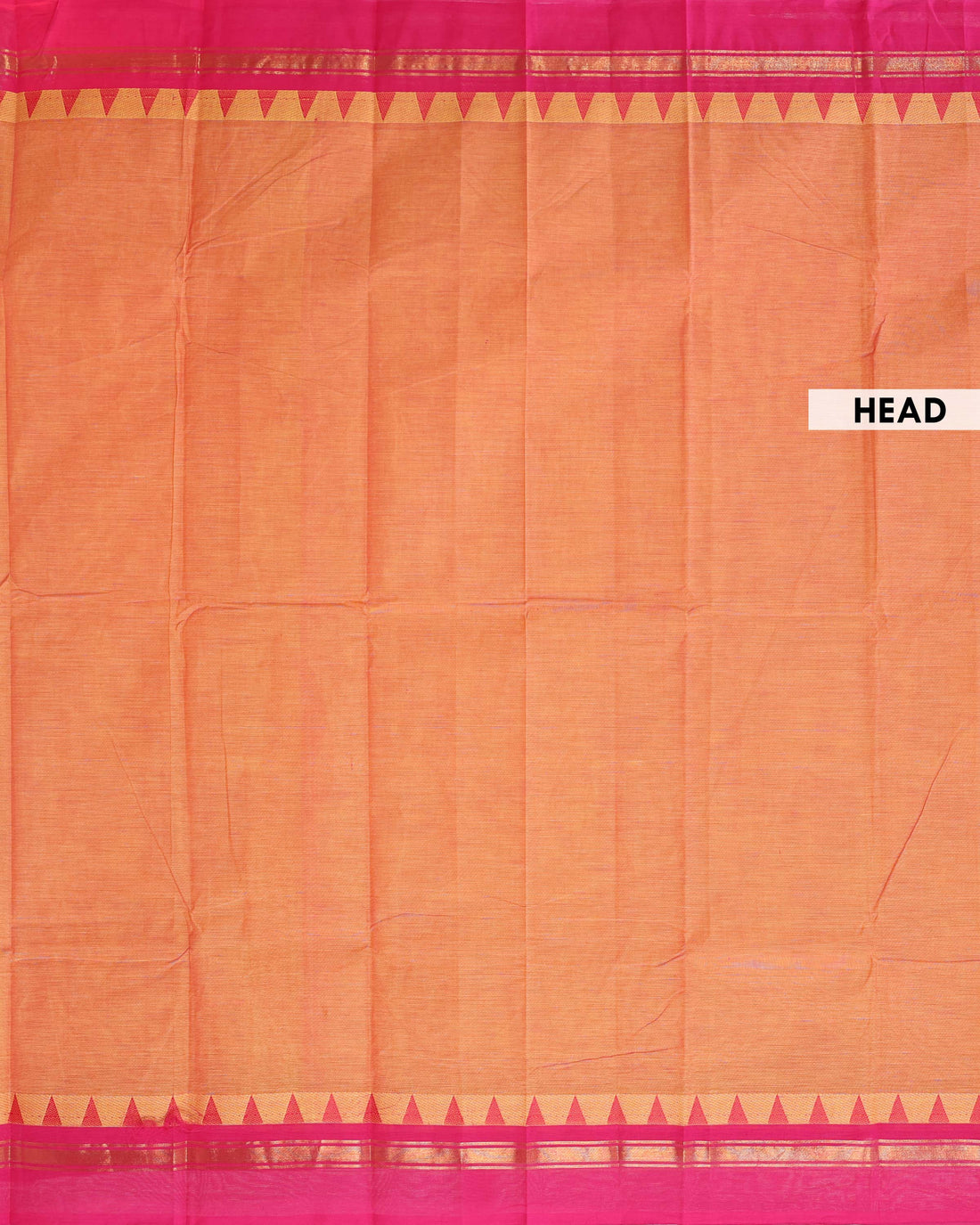Traditional Handloom Chettinad Cotton Saree with  Plain Body and Zari Woven Temple Motif Contrast Border - Orange