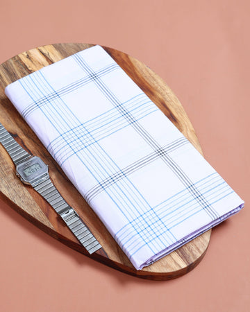 999 Brand Men’s Premium Cotton Checked Stitched Lungi 2.10 Meter Length - White