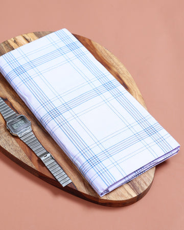 999 Brand Men’s Premium Cotton Checked Stitched Lungi 2.10 Meter Length - White