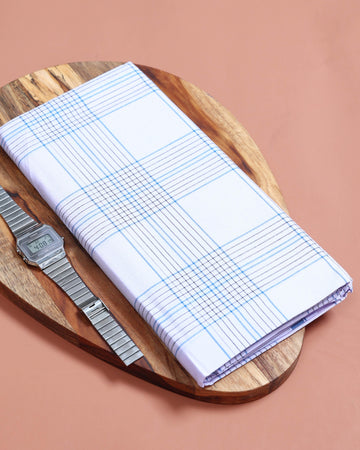 999 Brand Men’s Premium Cotton Striped Stitched Lungi 2.10 Meter Length - White