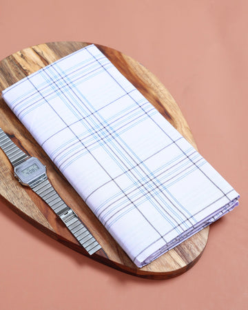 999 Brand Men’s Premium Cotton Checked Stitched Lungi 2.10 Meter Length - White