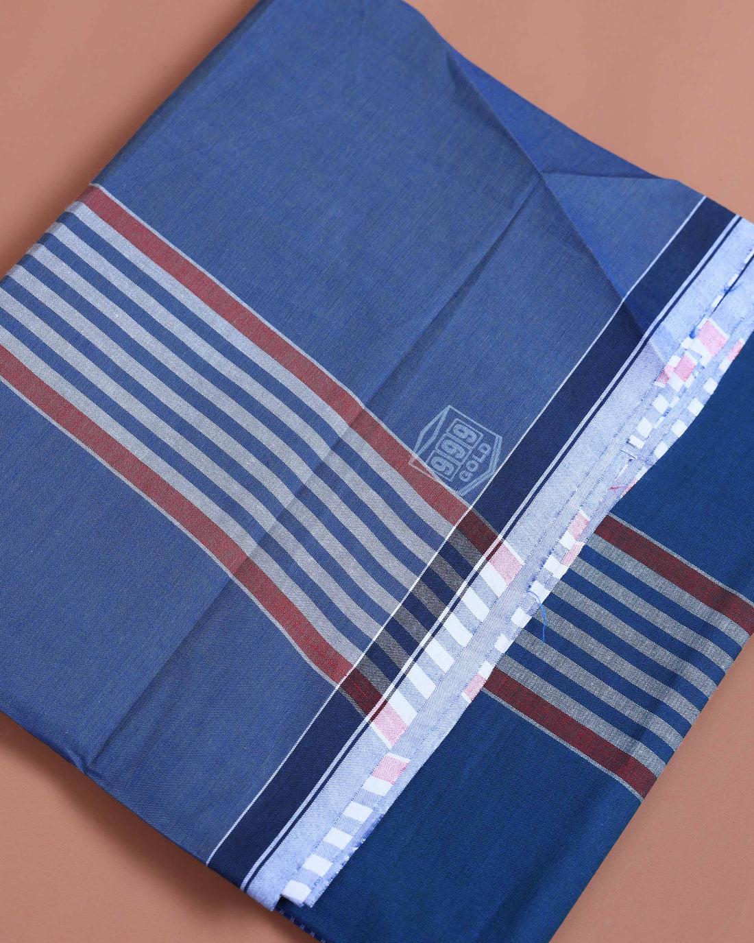 999 Brand Men’s Premium Cotton Striped Stitched Lungi 2.10 Meter Length - Blue