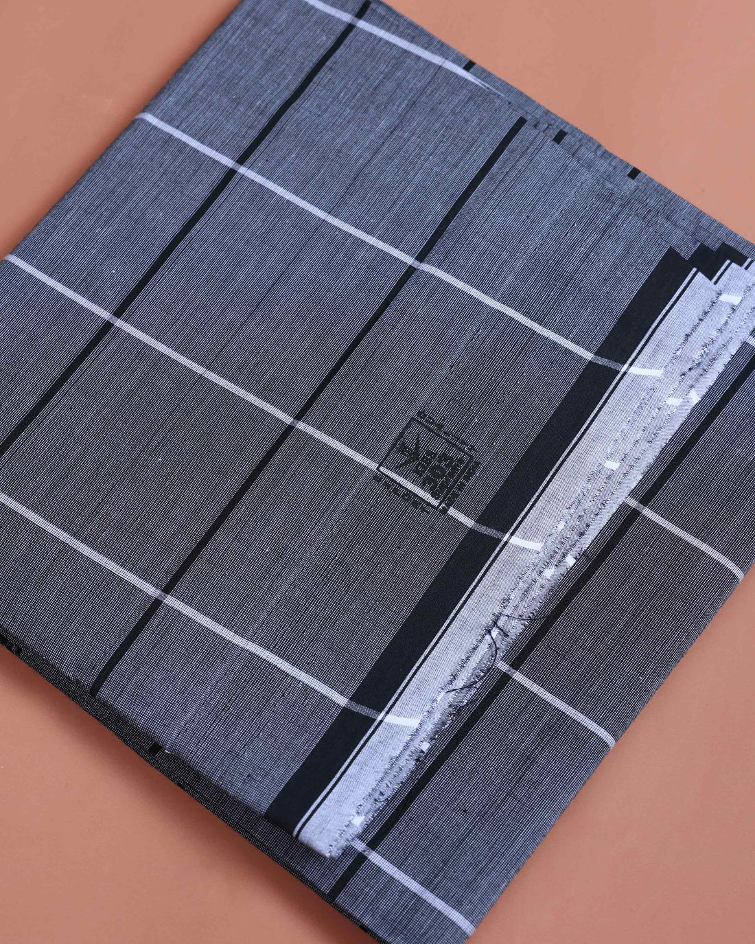 Kibs Brand Men’s Premium Cotton Checked Stitched Lungi 2.15 Meter Length - Dark Grey