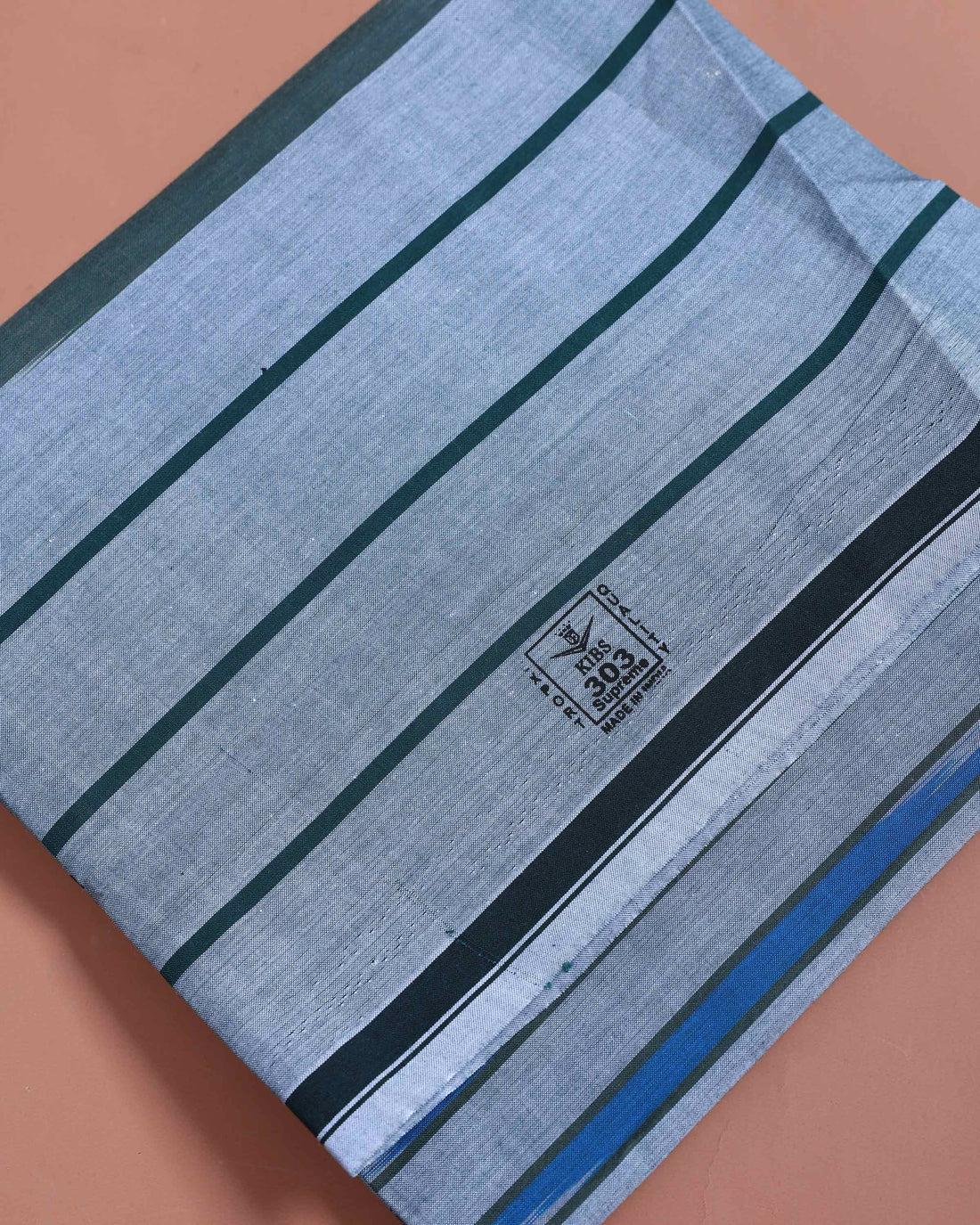 Kibs Brand Men’s Premium Cotton Striped Stitched Lungi 2.15 Meter Length - Grey