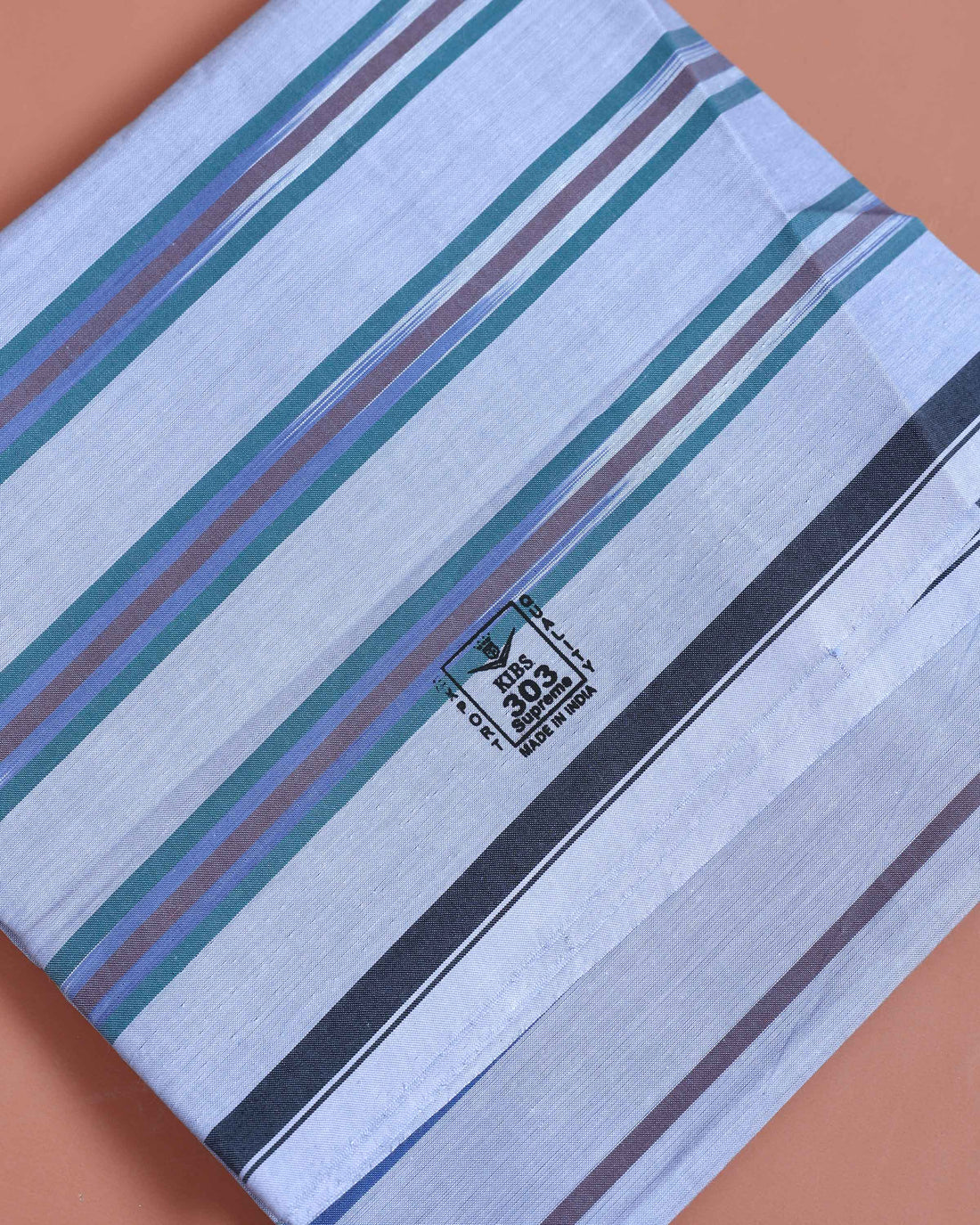 Kibs Brand Men’s Premium Cotton Striped Stitched Lungi 2.15 Meter Length - Light Blue