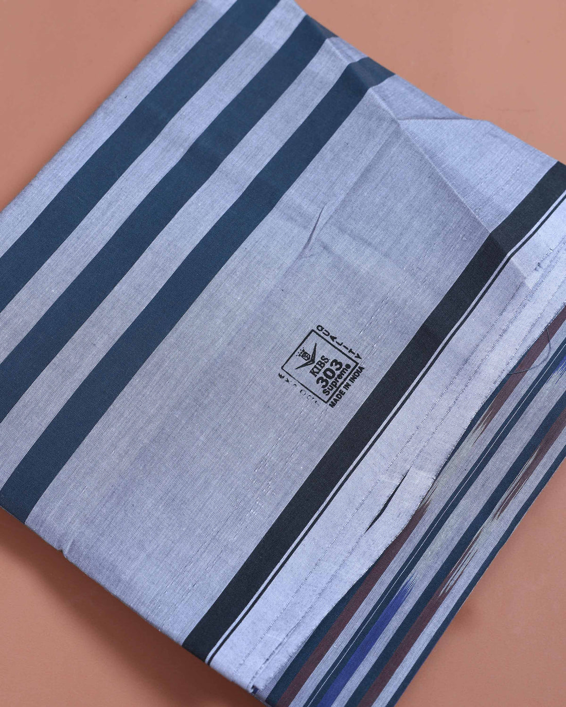 Kibs Brand Men’s Premium Cotton Striped Stitched Lungi 2.15 Meter Length - Grey