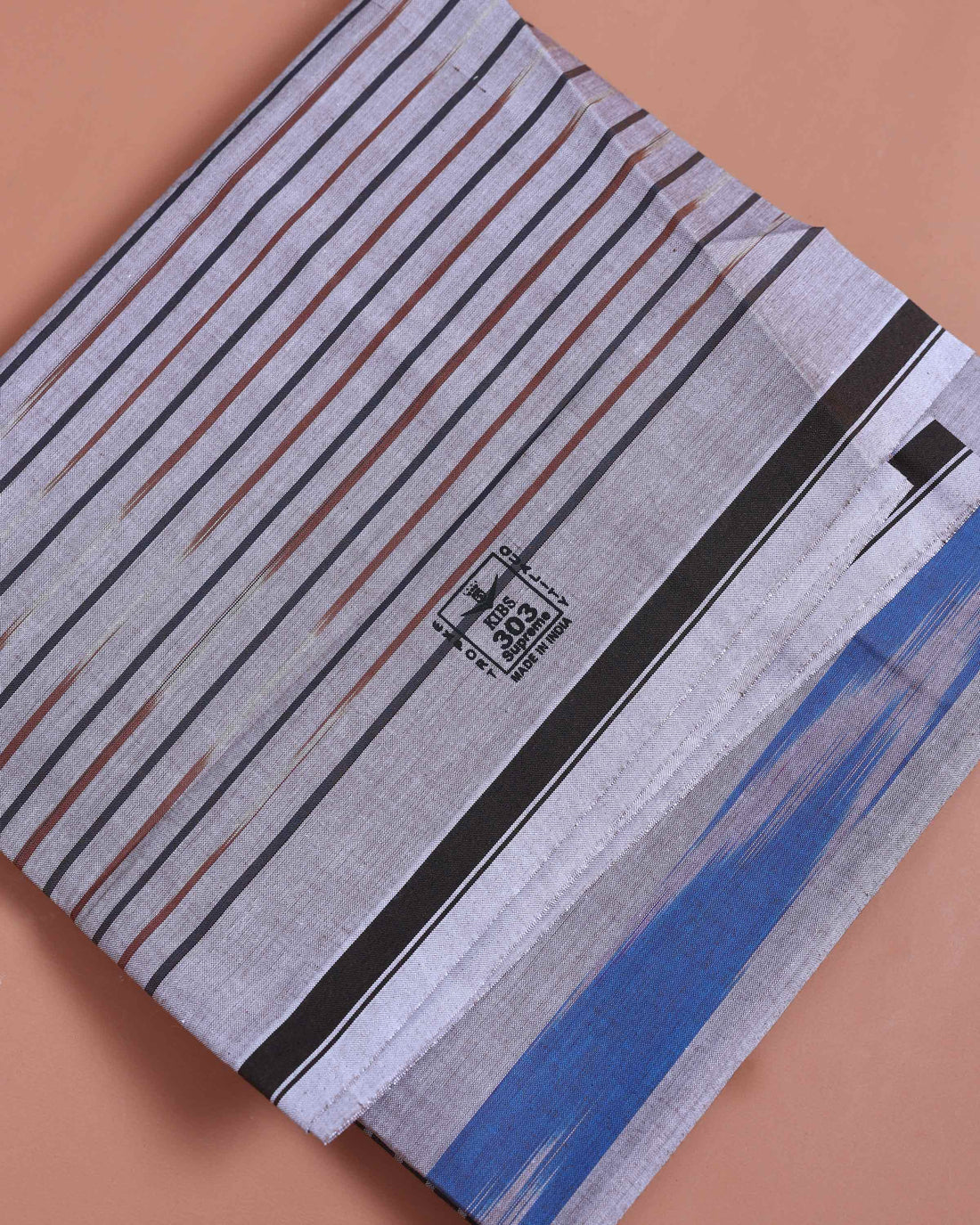 Kibs Brand Men’s Premium Cotton Striped Stitched Lungi 2.15 Meter Length -Brown
