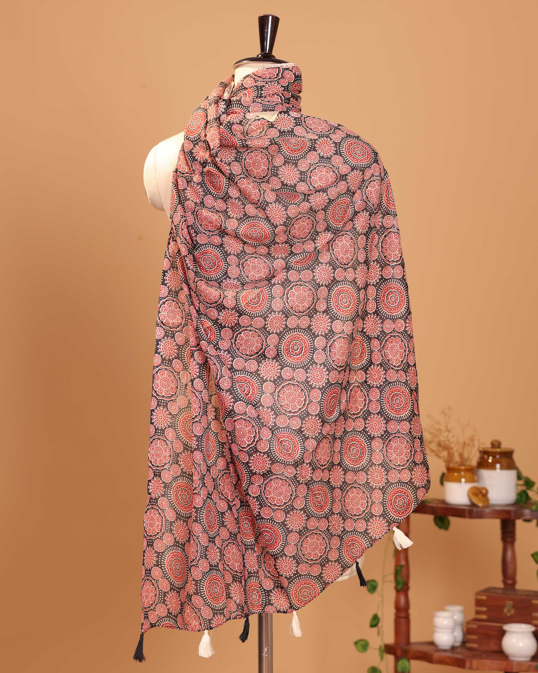 Classic Ajrakh Motif Women's Stole - Red
