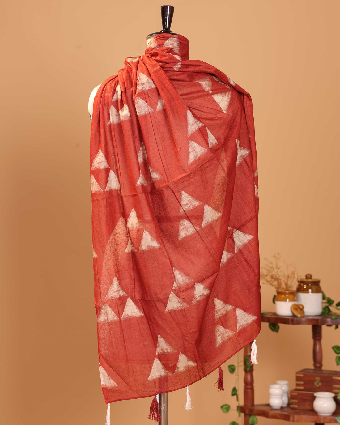 Traditional Geometric Motif Women's Stole - Red