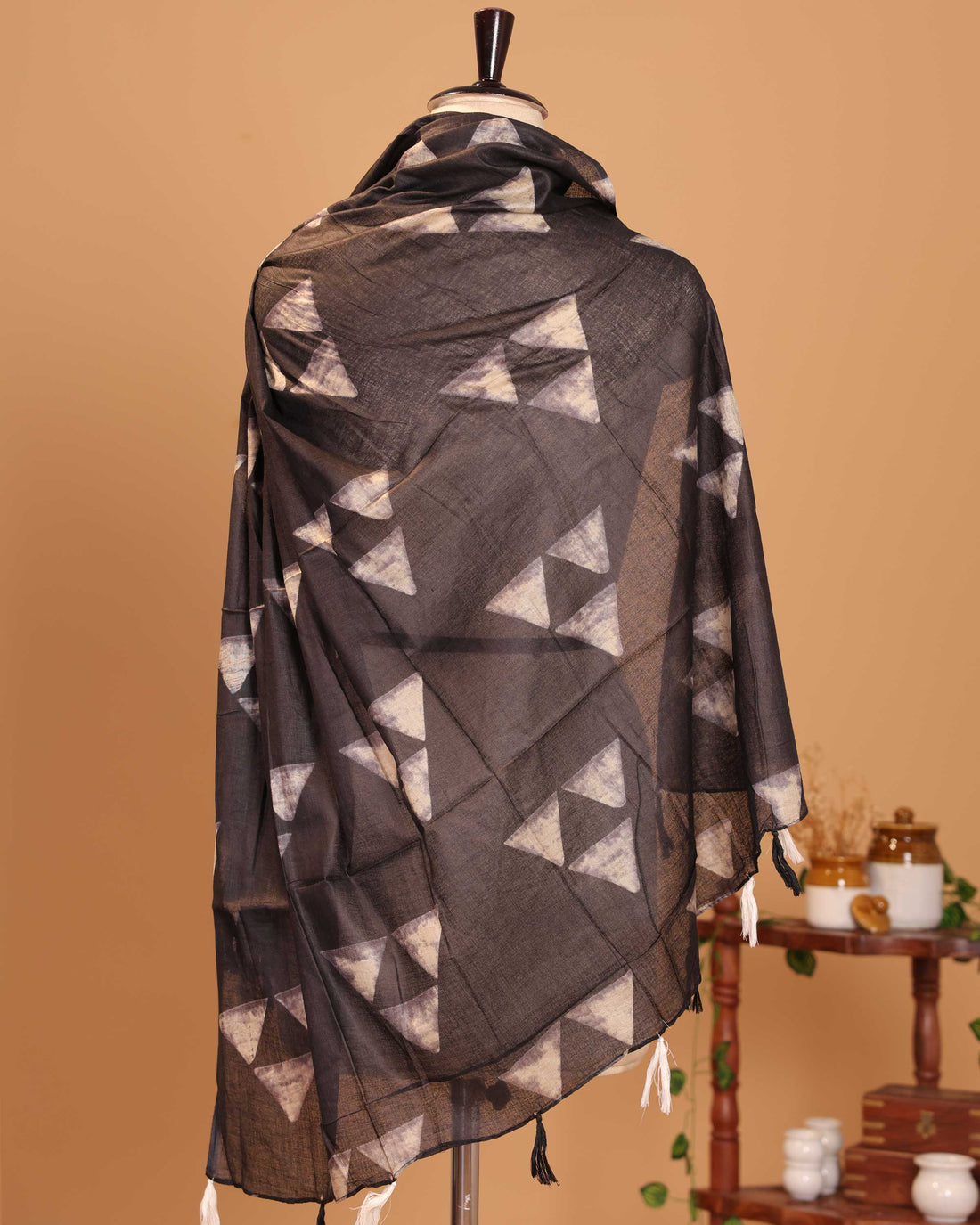 Traditional Geometric Motif Women's Stole - Black